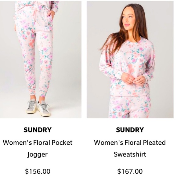 SUNDRY by Anthropologie floral pleated sweatshirt + floral pocket Jogger size 2 - Picture 2 of 16